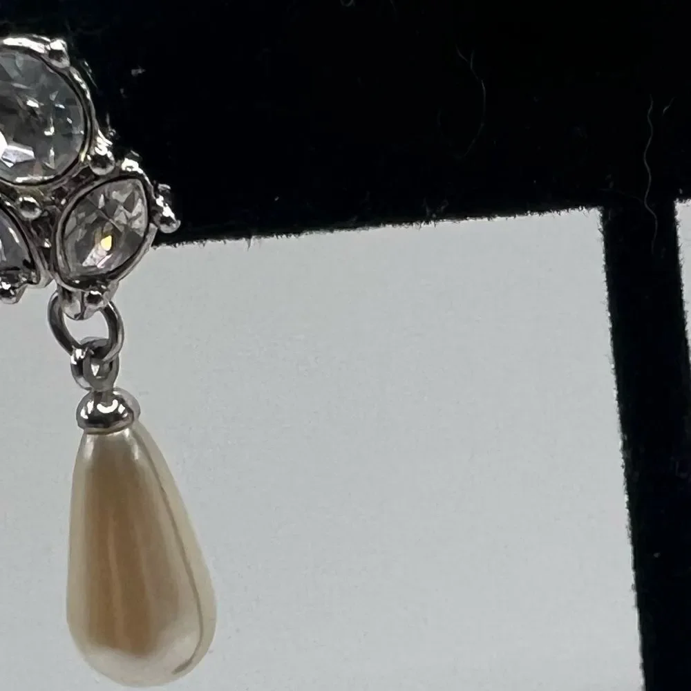 Monet Dainty Faux Pearl Drop Earrings with Stone Cluster Post